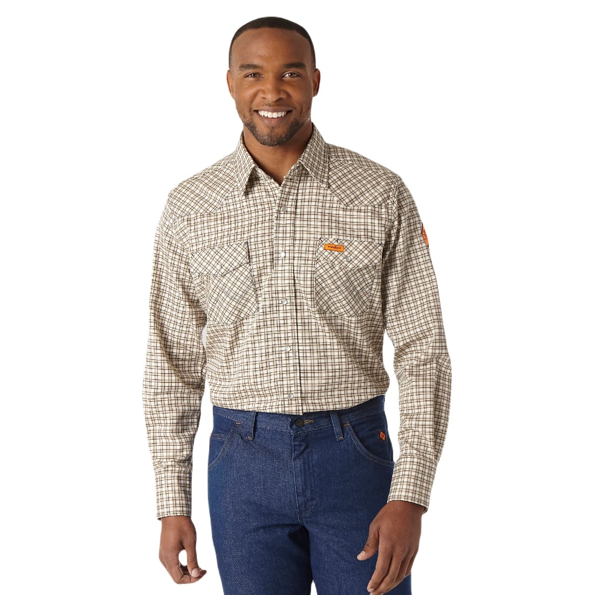 Wrangler FR Long Sleeve Western Snap Plaid Shirt in Multi